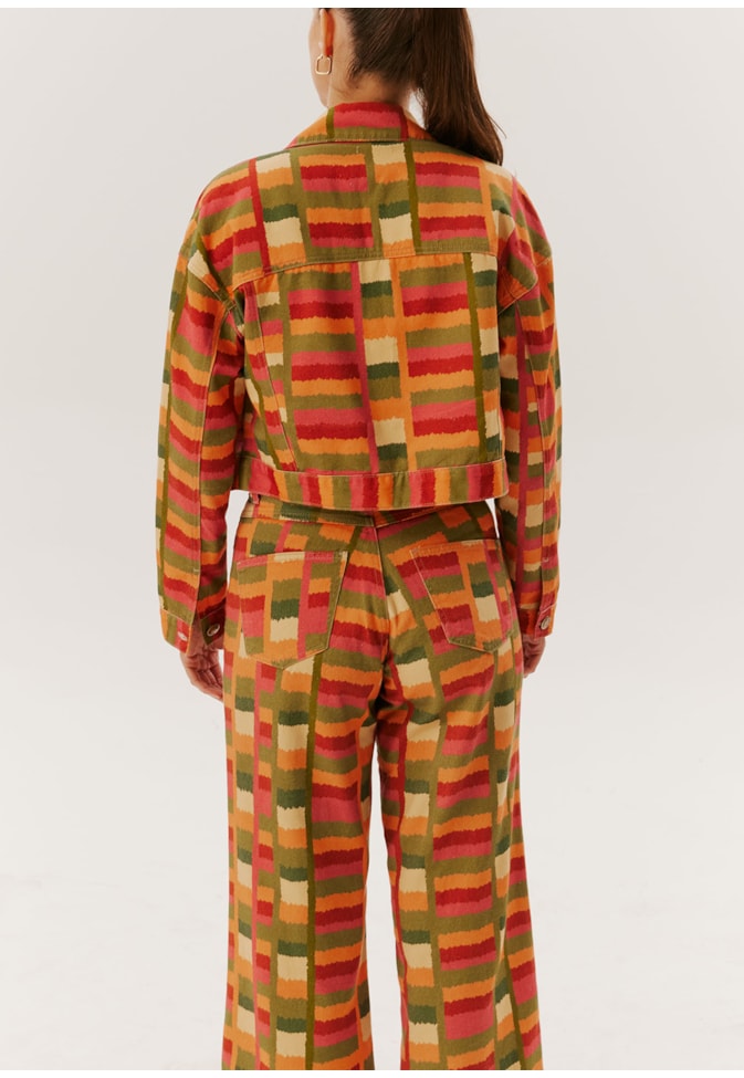 Jaqueta Cropped Sarja Estampada Ciranda