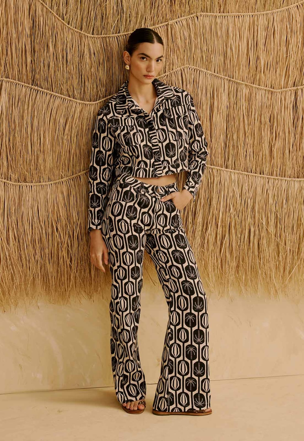 Jaqueta em Sarja Estampada Cacau Palmer