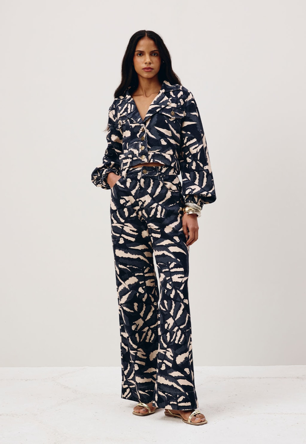 Jaqueta Sarja Manga Bufante Estampada Pararú