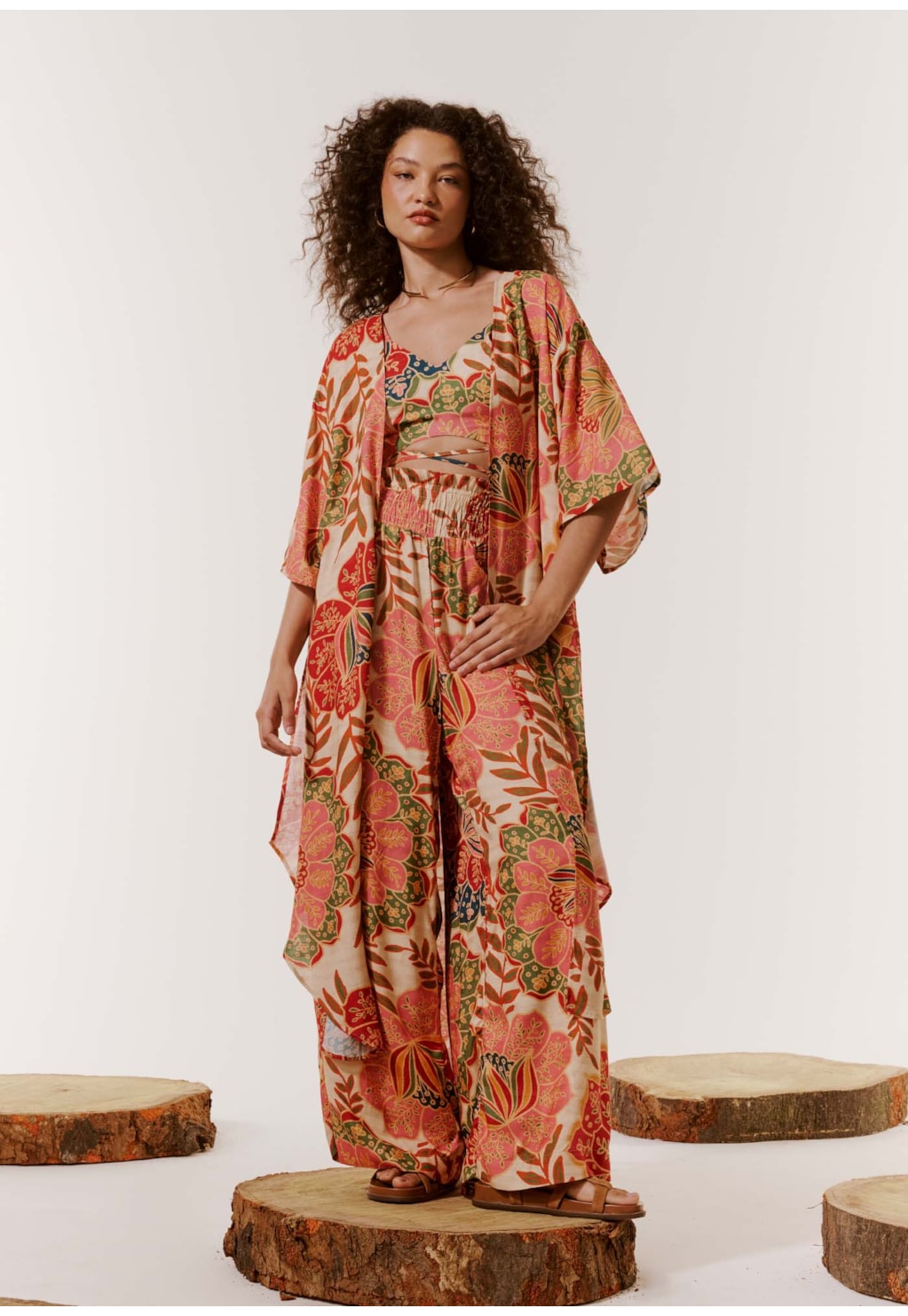 Kimono Alongado com Fendas Estampado Bohemia