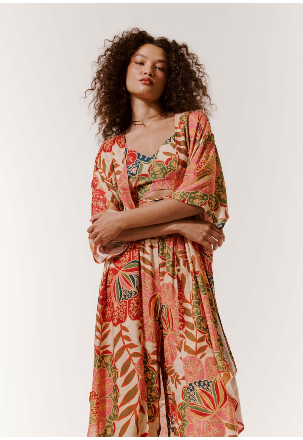 Kimono Alongado com Fendas Estampado Bohemia