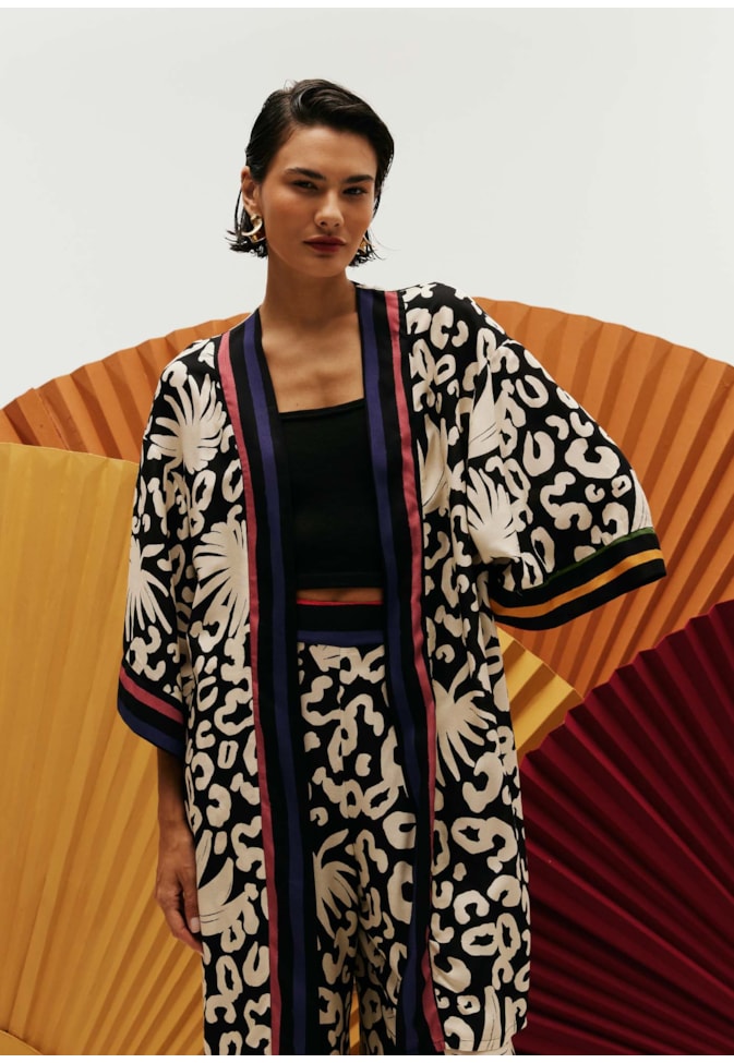 Kimono Alongado Estampado Maracatú