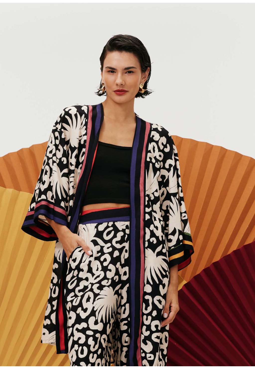 Kimono Alongado Estampado Maracatú