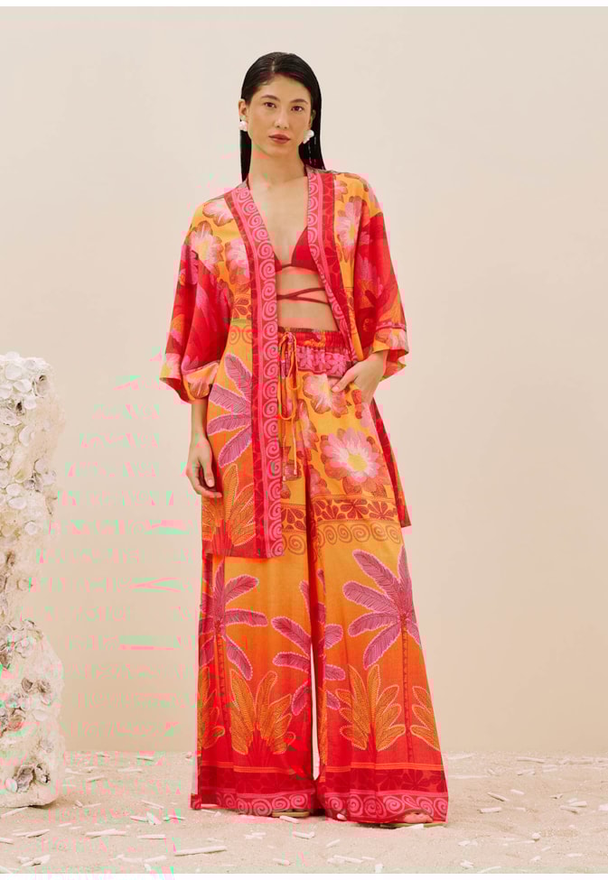 Kimono Alongado Estampado Praia das Bordadeiras