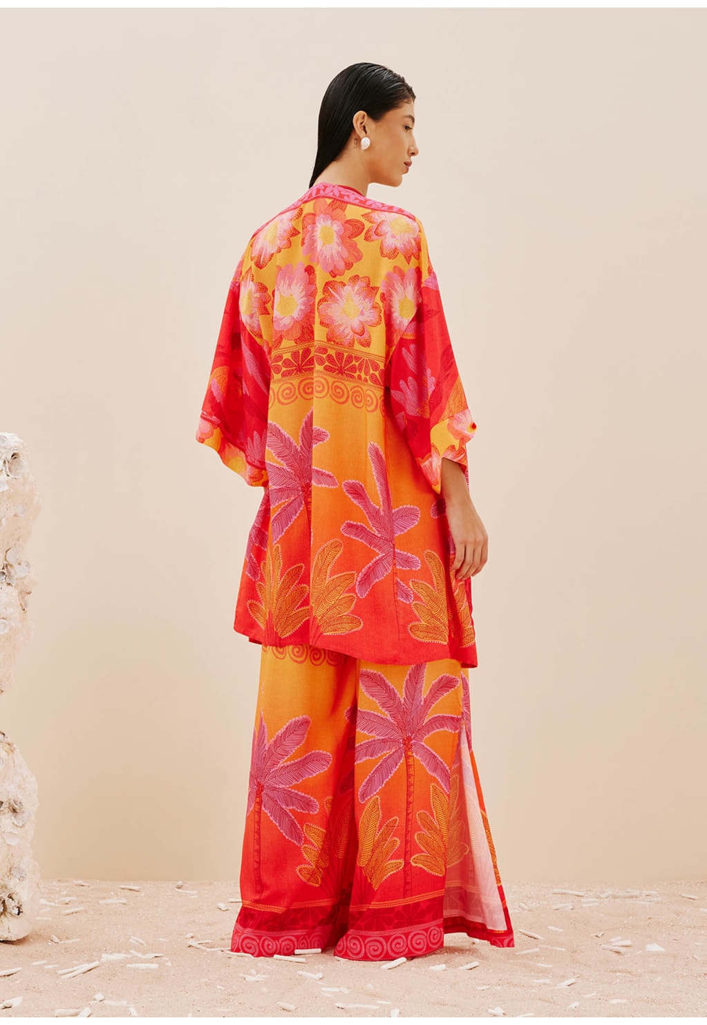 Kimono Alongado Estampado Praia das Bordadeiras