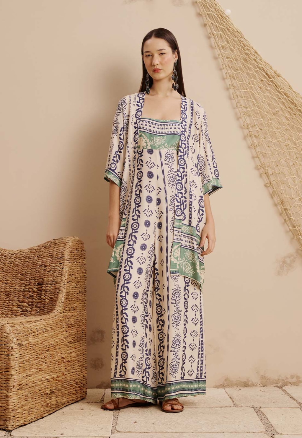 Kimono Alongado Estampado Vinca