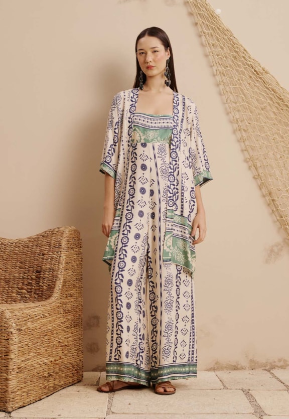 Kimono Alongado Estampado Vinca Vista Frontal