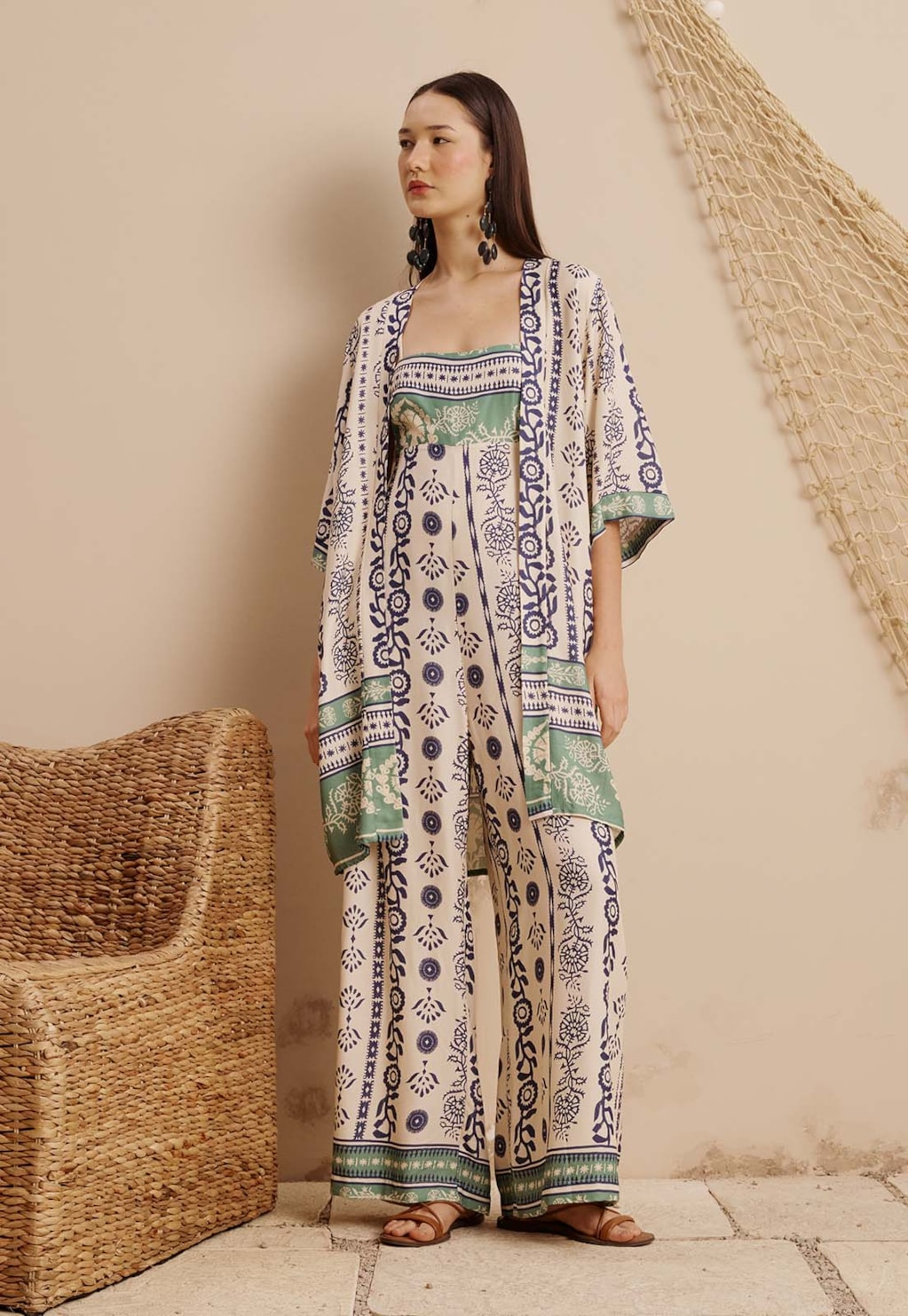 Kimono Alongado Estampado Vinca