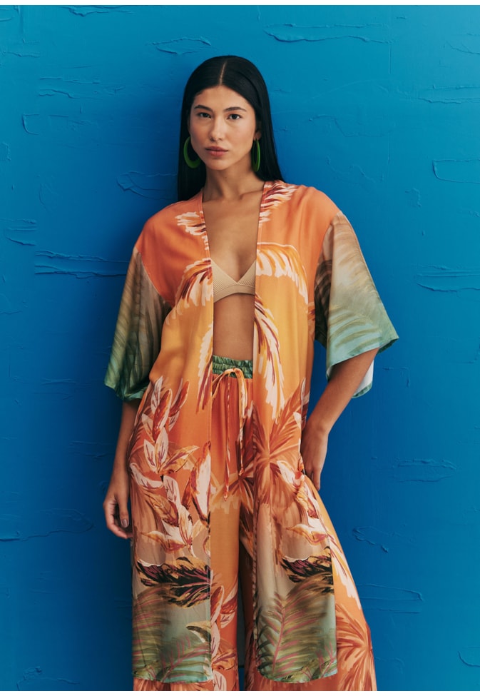 Kimono Decote Reto Estampado Trancoso