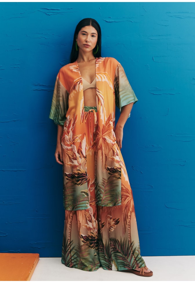 Kimono Decote Reto Estampado Trancoso