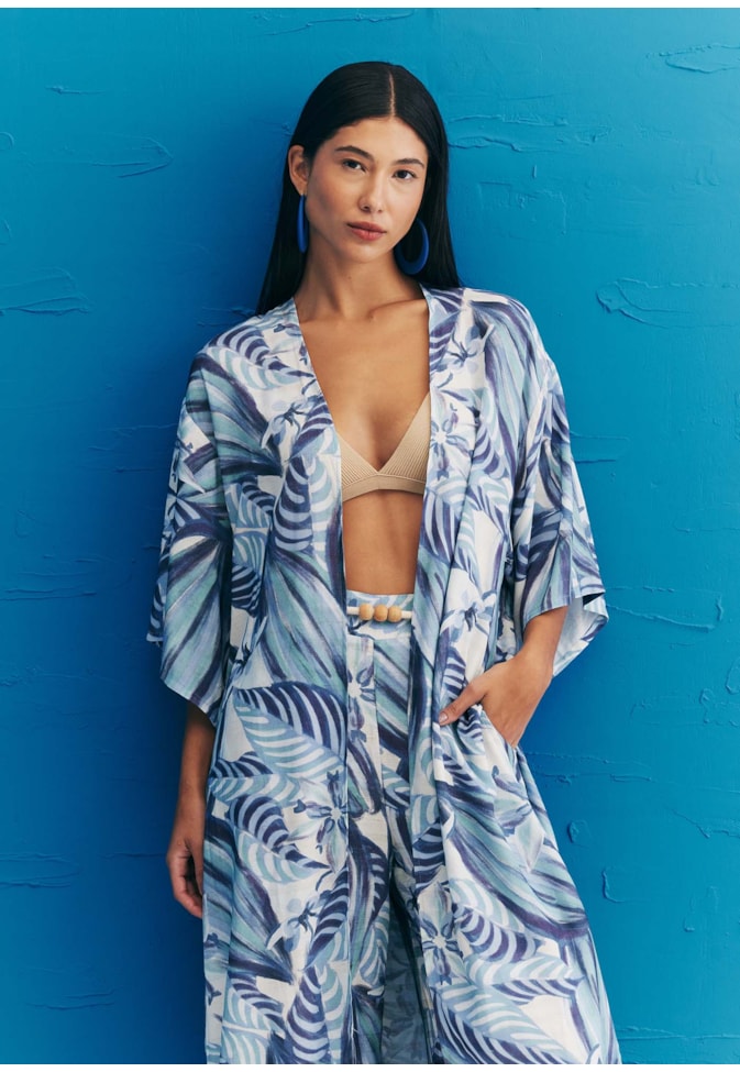 Kimono Pontas Estampado Cacau Arriba