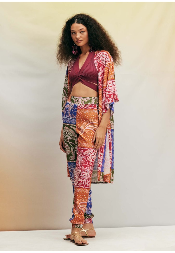 Kimono Tecido Estampado Patch Pará 