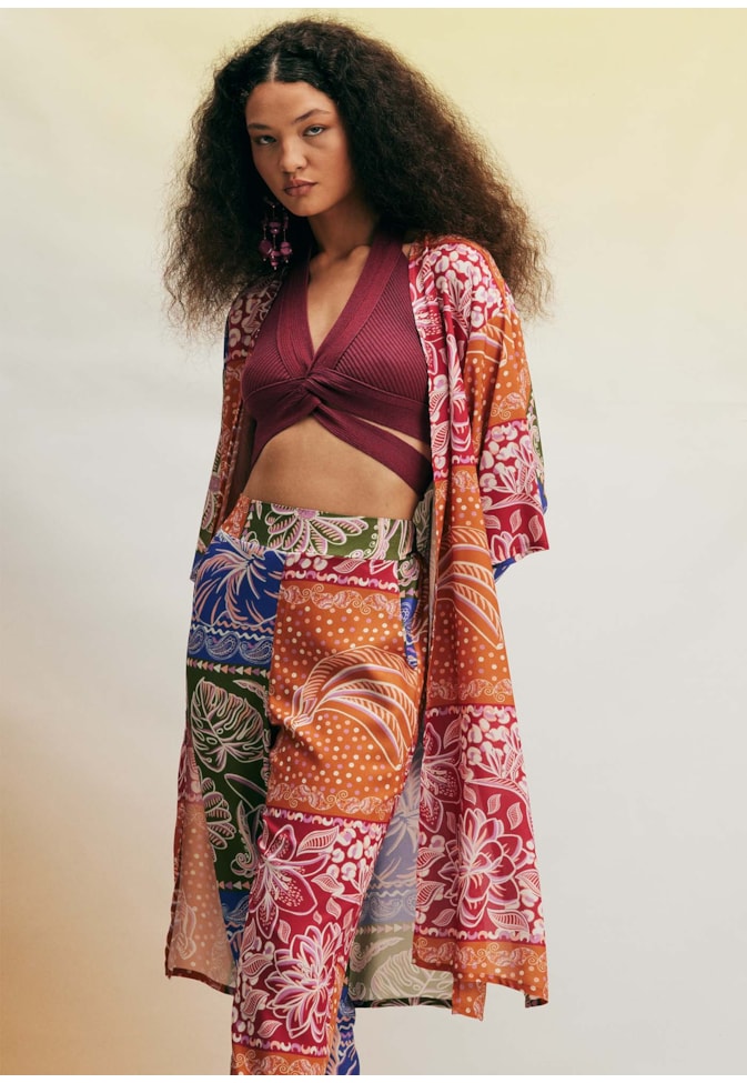 Kimono Tecido Estampado Patch Pará 