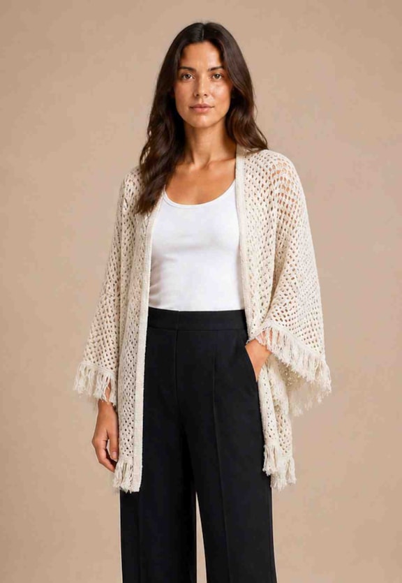 Kimono Tricot Franjas Vista Frontal