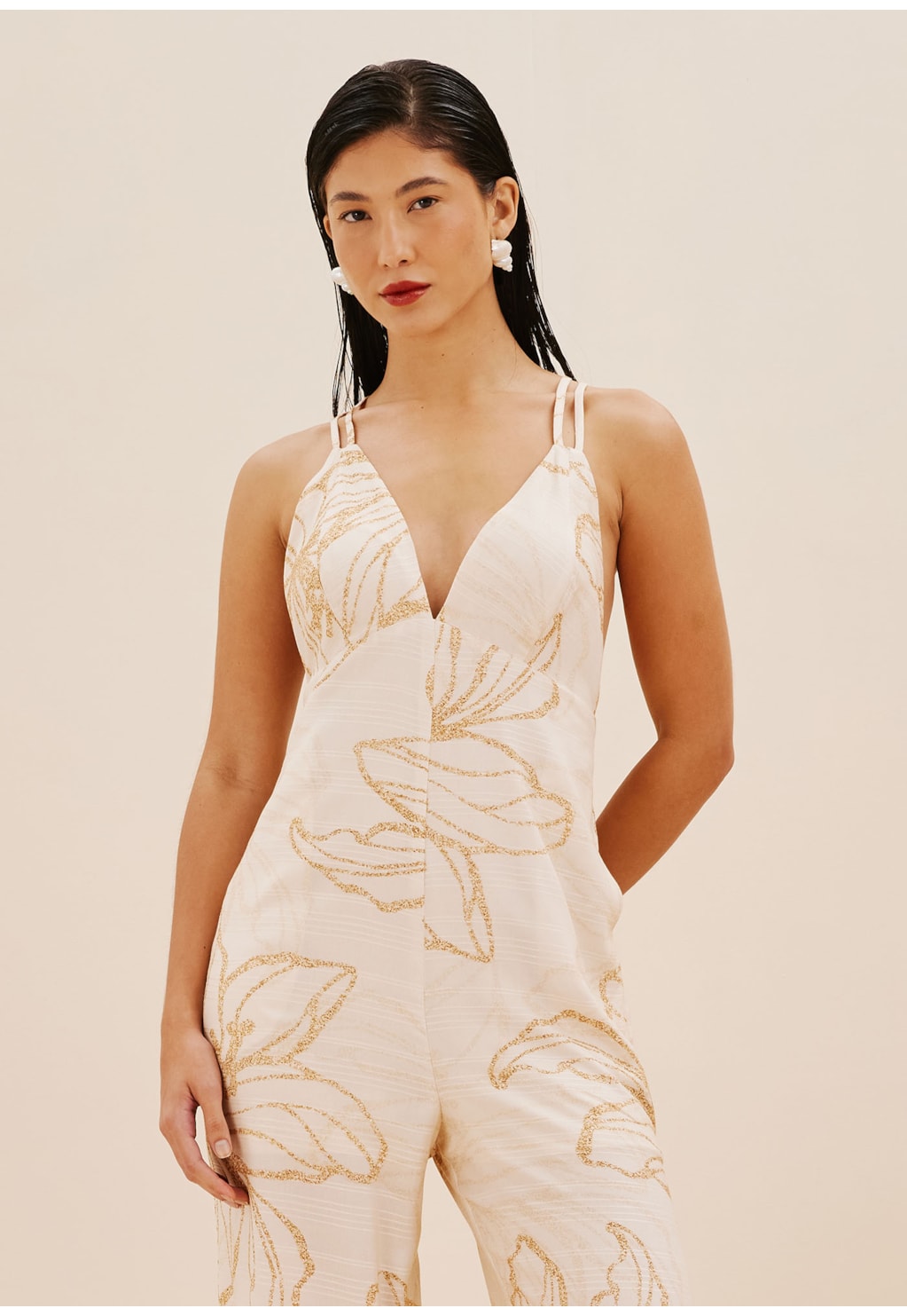 Macacão Alça Dupla Estampado Flor do Sol 