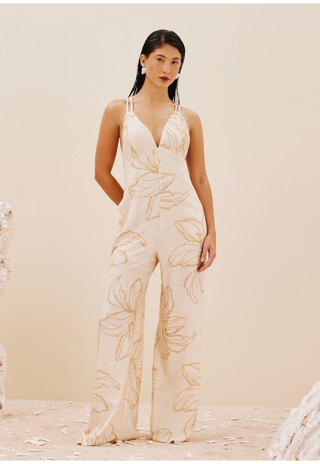 Macacão Alça Dupla Estampado Flor do Sol 