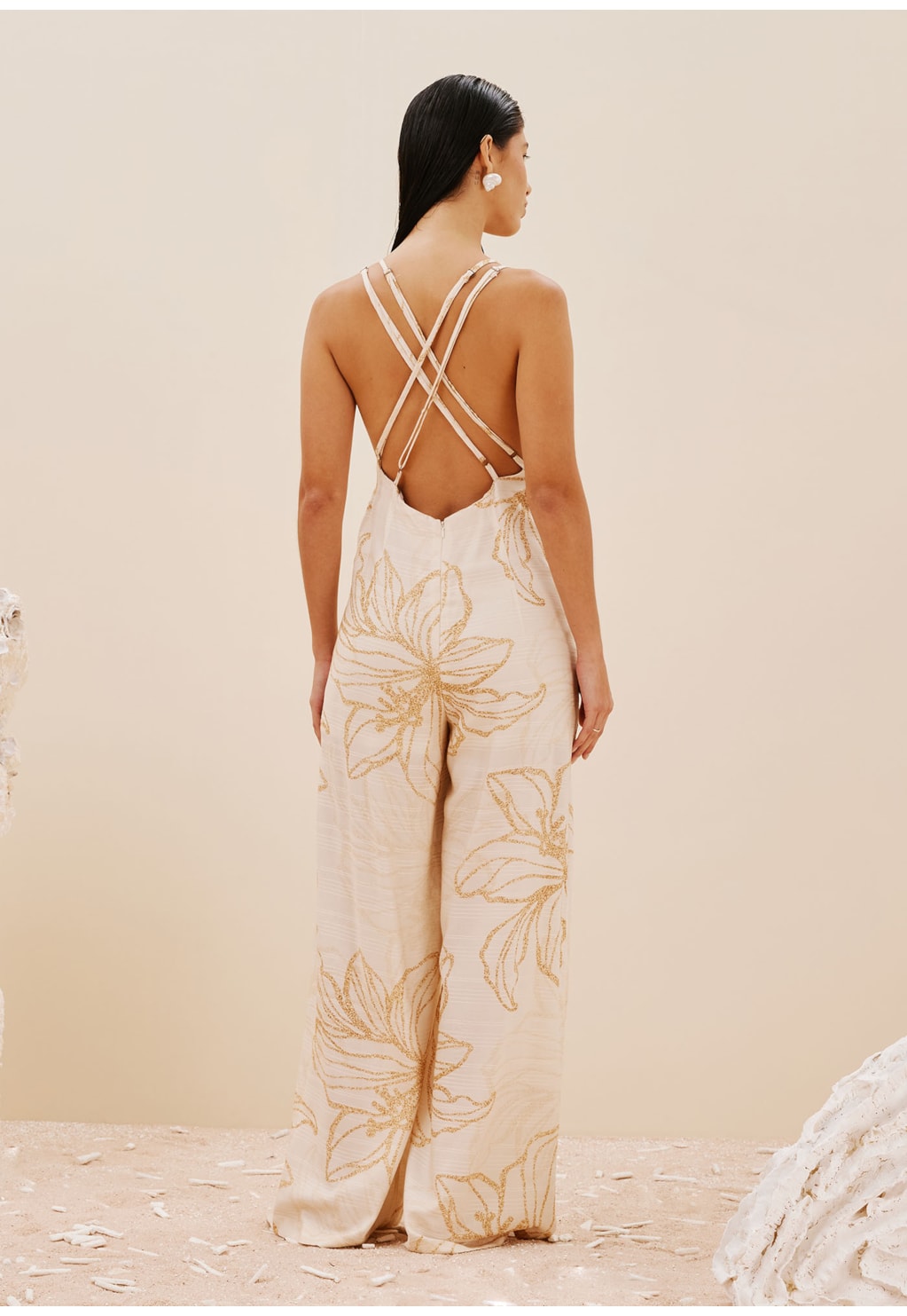 Macacão Alça Dupla Estampado Flor do Sol 