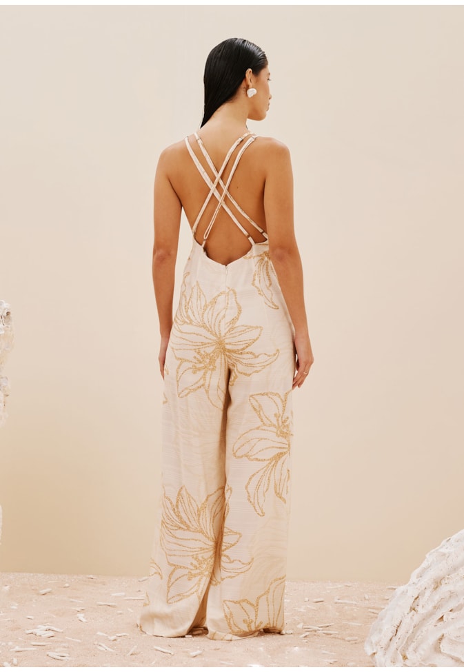 Macacão Alça Dupla Estampado Flor do Sol 