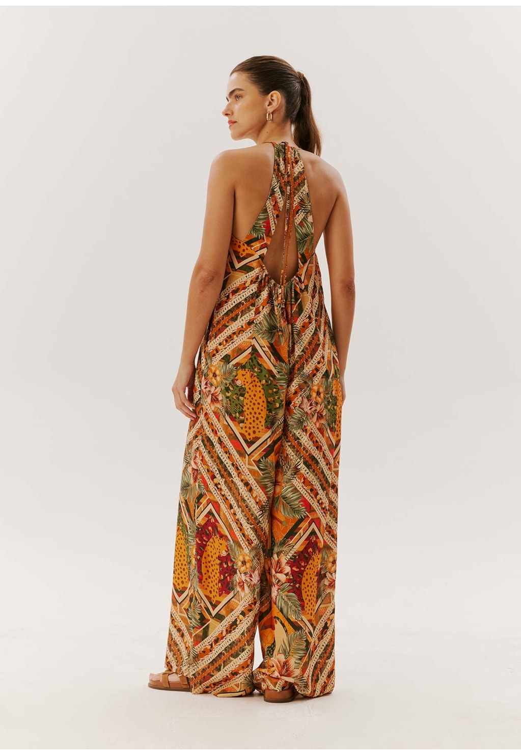 Macacão Amplo Alça Fina Estampado Panamá