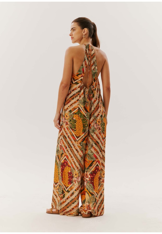 Macacão Amplo Alça Fina Estampado Panamá