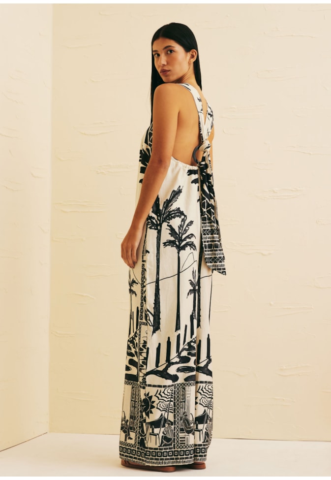 Macacão Amplo Argola Costas Estampado Rio