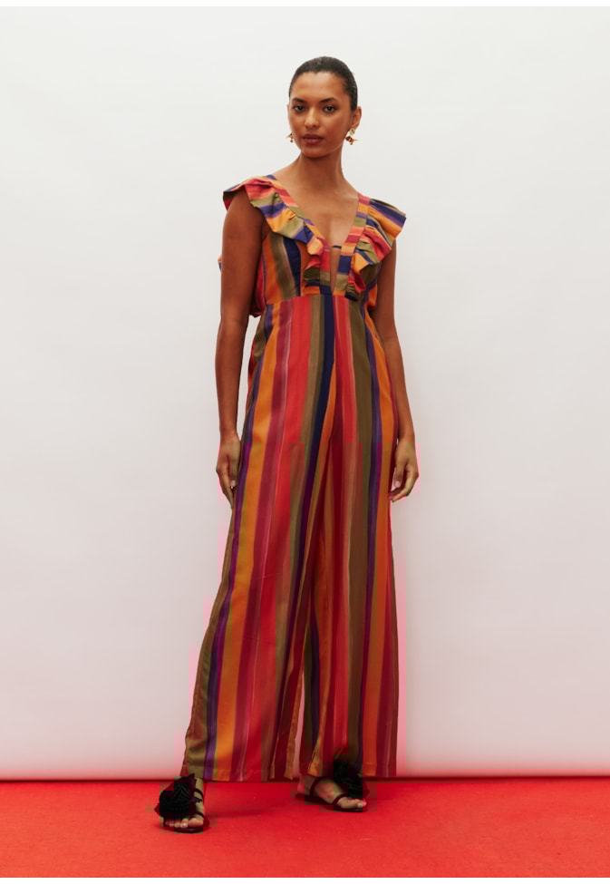 Macacão Amplo Babadinho Estampado Xaxado