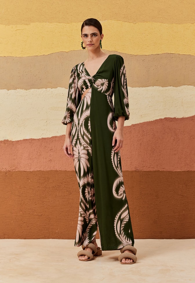 Macacão Amplo Decote Nó Estampado Tilcara