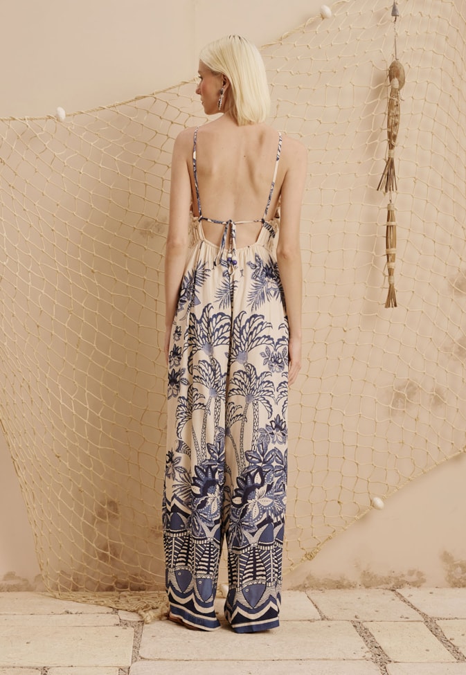 Macacão Amplo Franzido Estampado Pedra dos Peixes