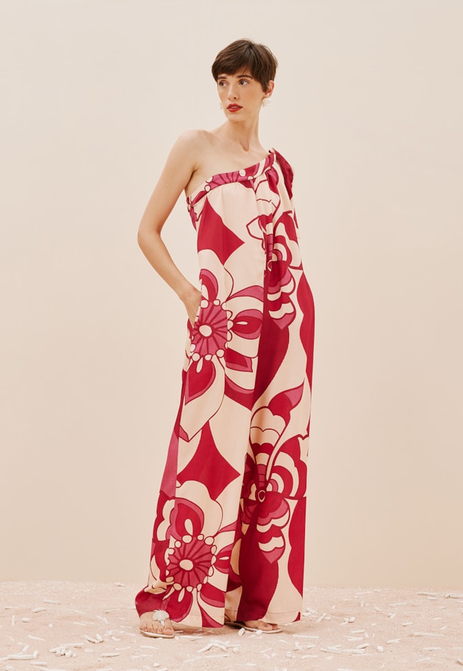 Macacão Amplo Ombro Só Estampado Pop Flower