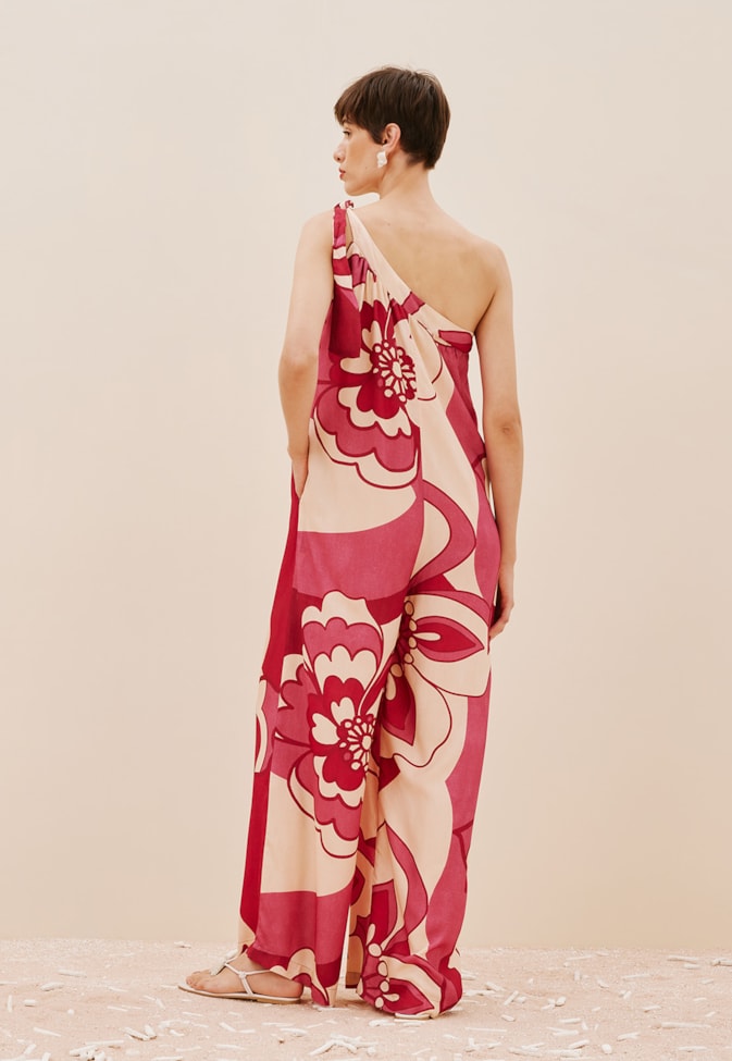 Macacão Amplo Ombro Só Estampado Pop Flower