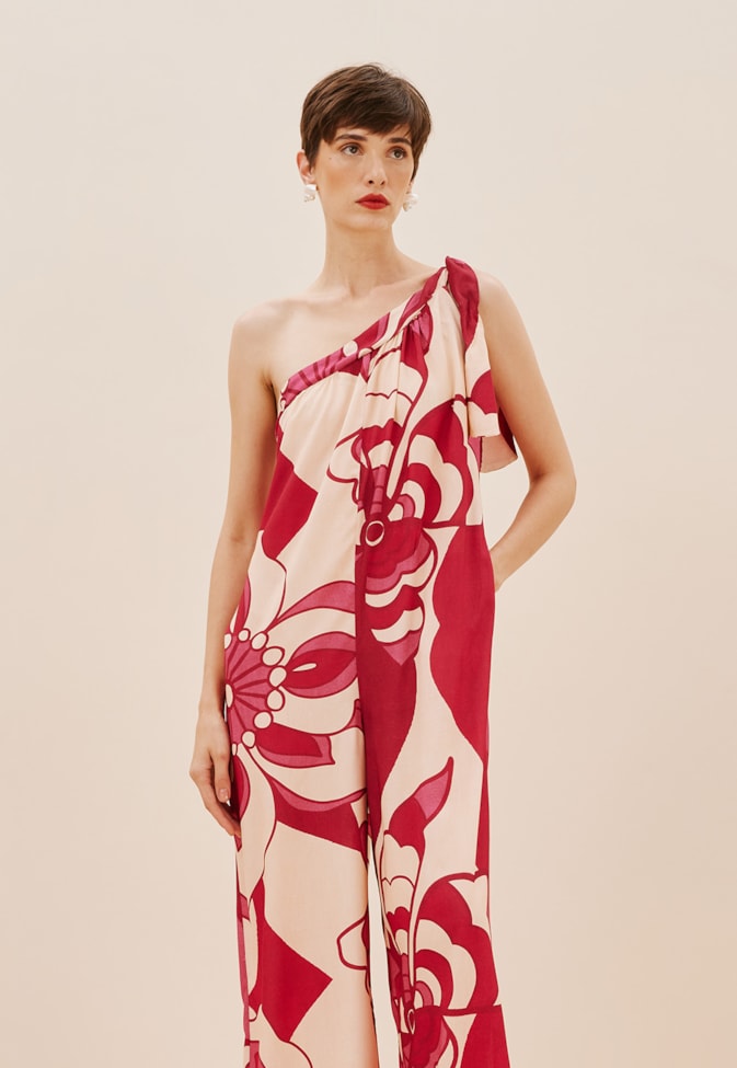 Macacão Amplo Ombro Só Estampado Pop Flower