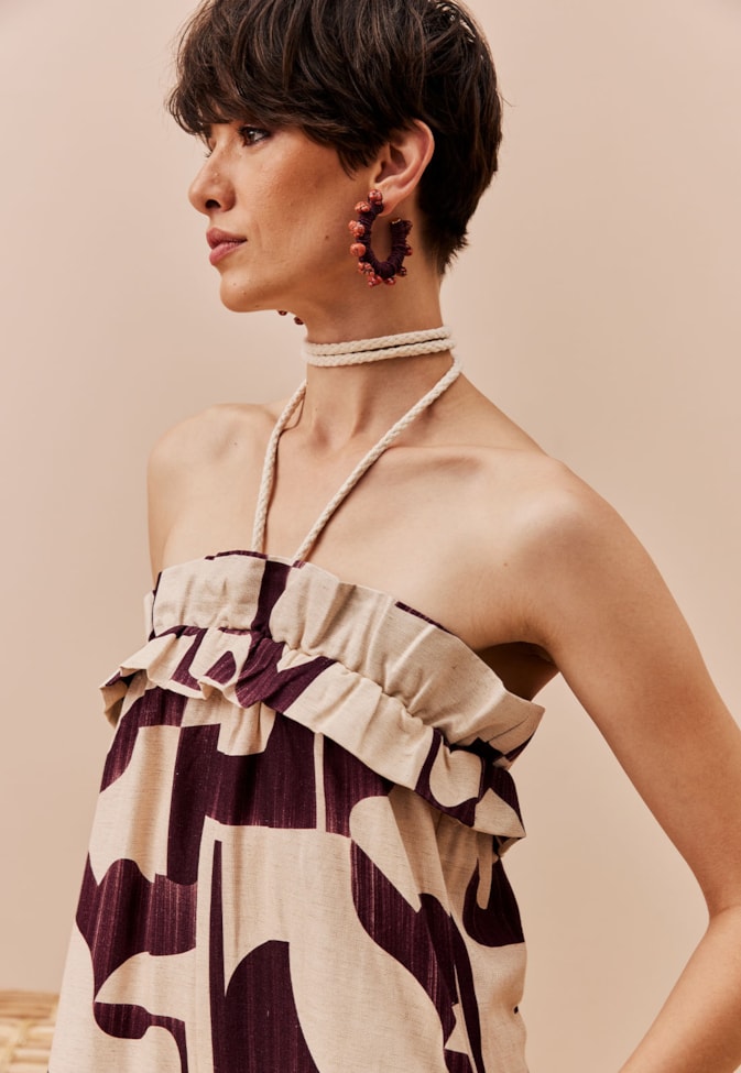 Macacão Amplo Rufo Estampado Puente Del Inca