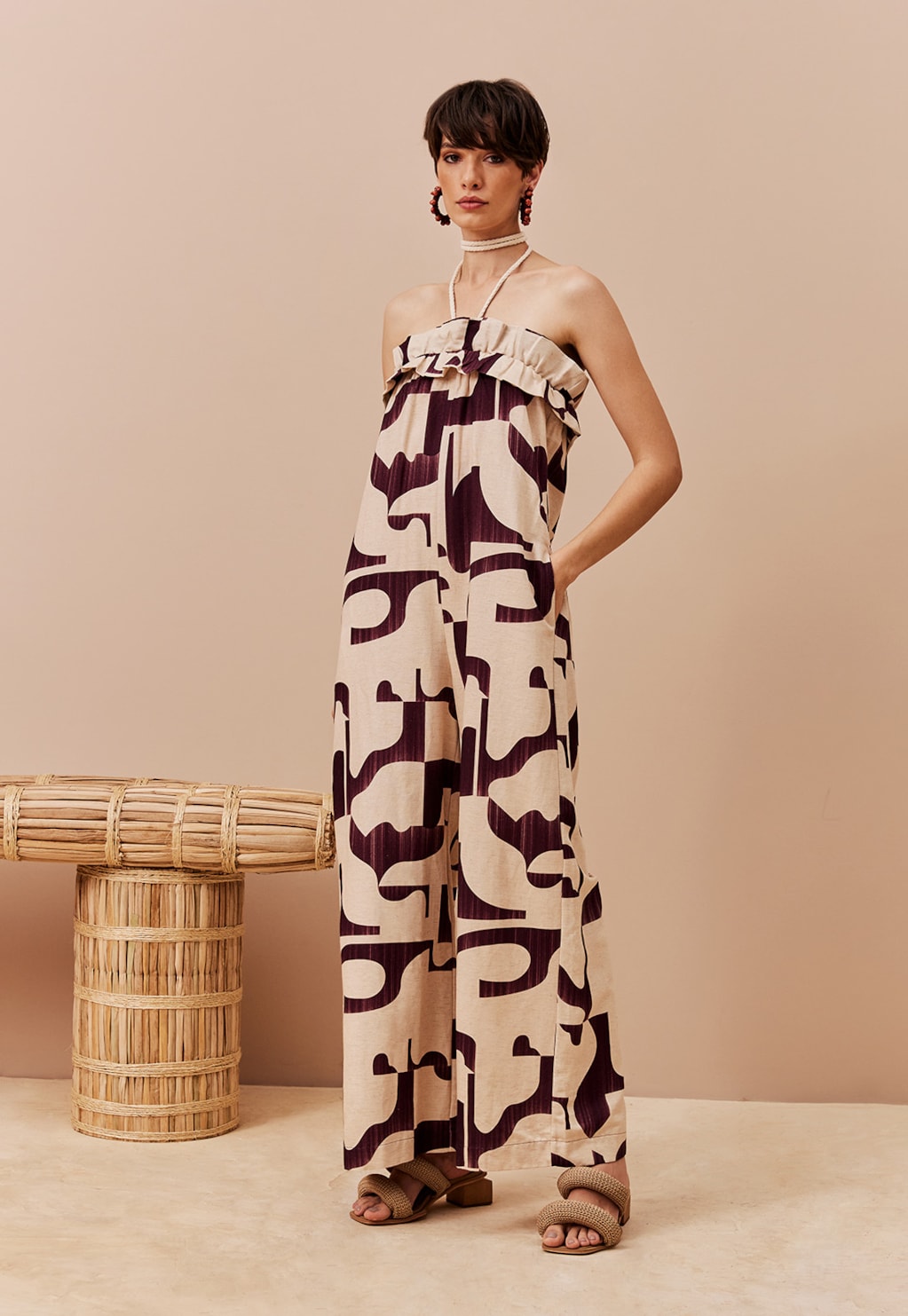 Macacão Amplo Rufo Estampado Puente Del Inca