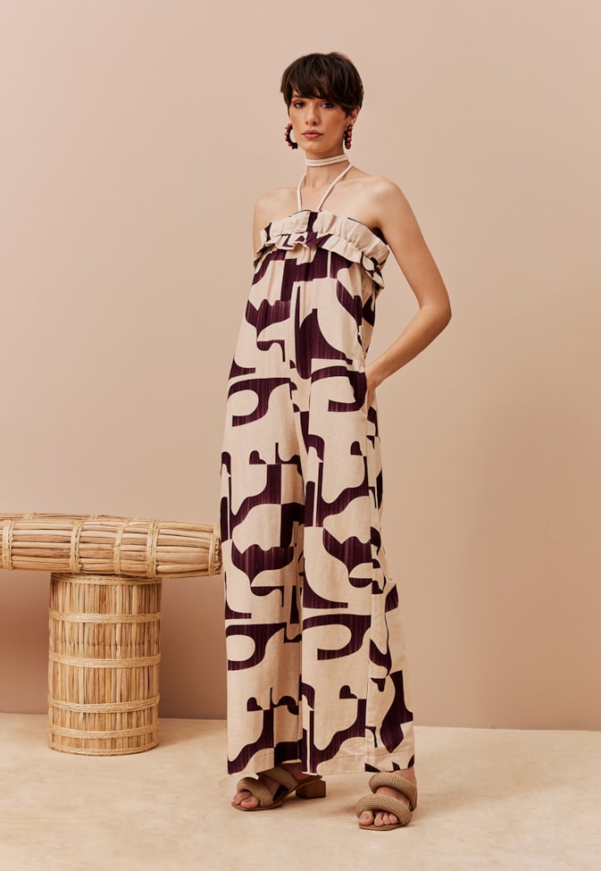 Macacão Amplo Rufo Estampado Puente Del Inca