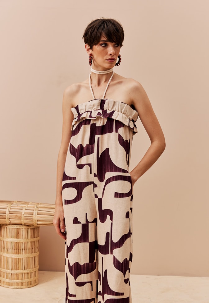 Macacão Amplo Rufo Estampado Puente Del Inca