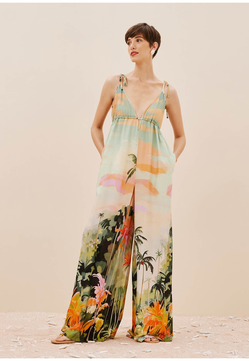 Macacão Amplo Túnel Busto Estampado Caraíva