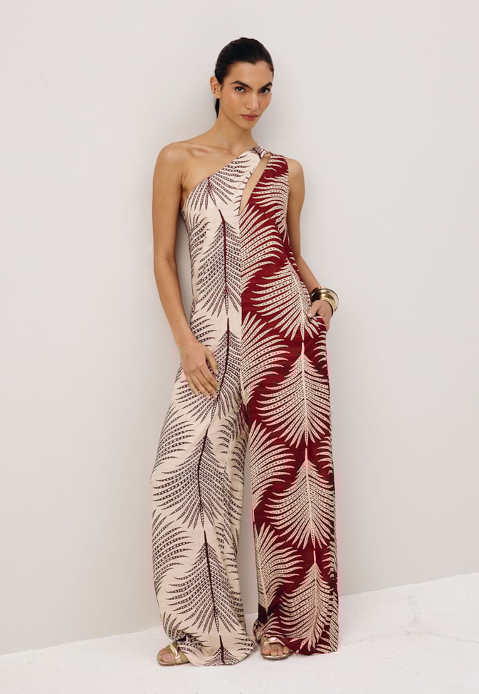 Macacão Bicolor Estampado Palmas