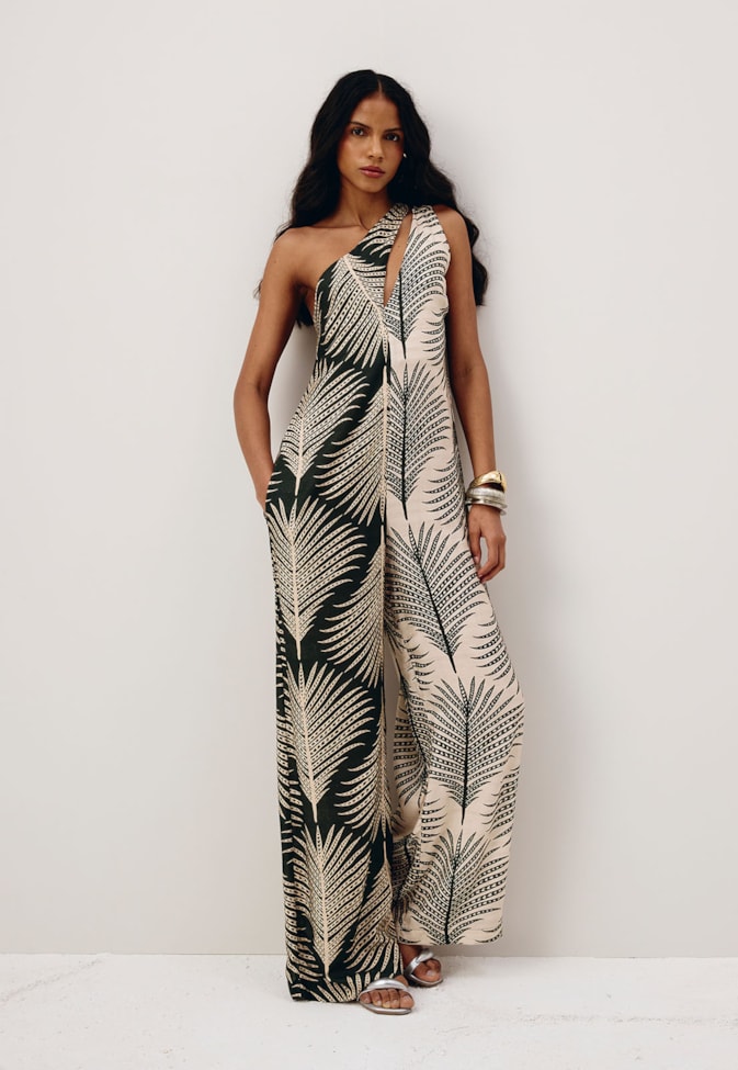 Macacão Bicolor Estampado Palmas