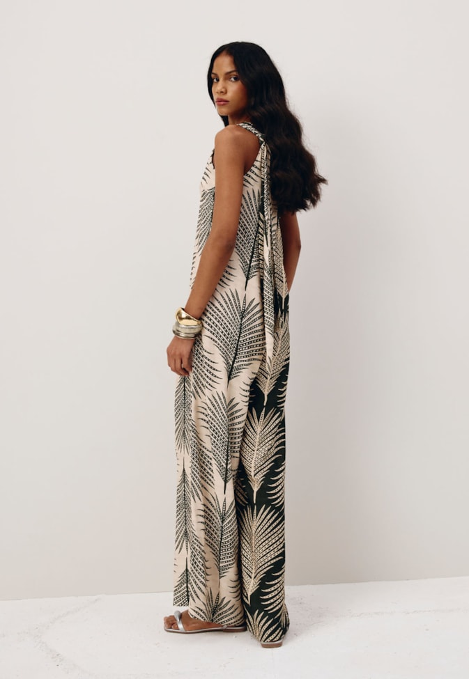 Macacão Bicolor Estampado Palmas