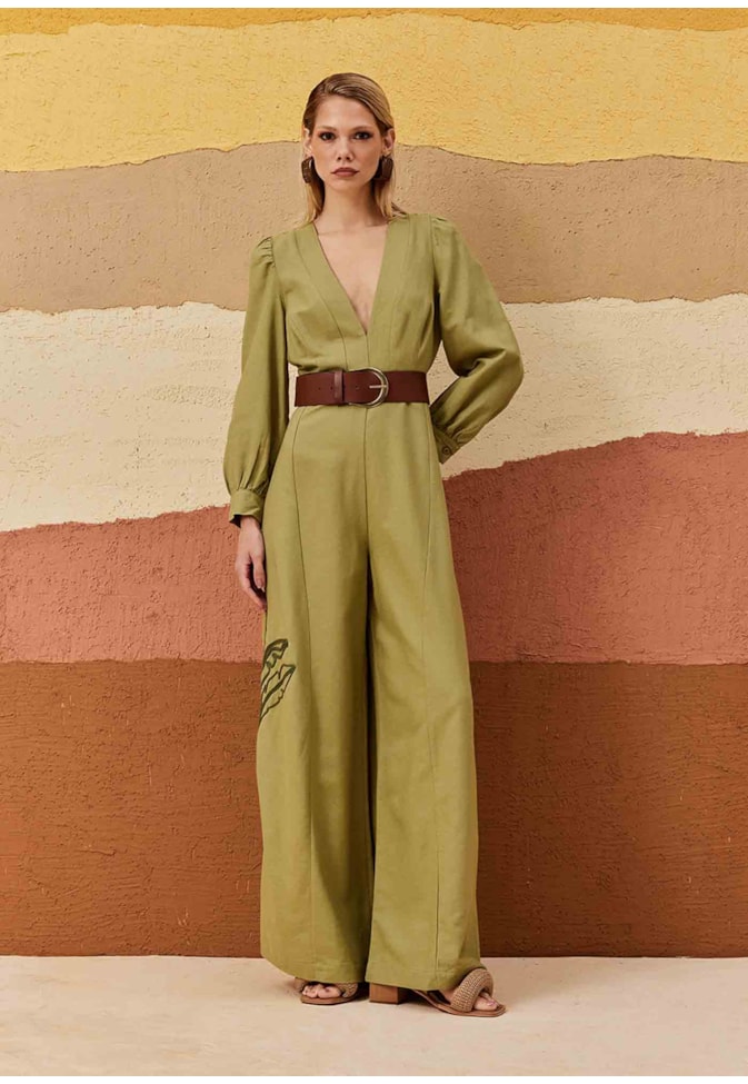 Macacão Bordado Palmeira Lateral