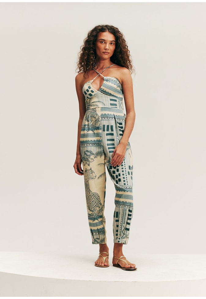 Macacão Busto Franzido Estampado Tapajós