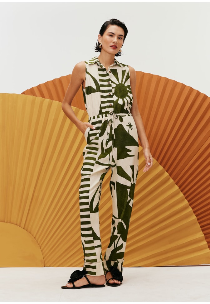 Macacão Camisaria Estampado Bossa Nova