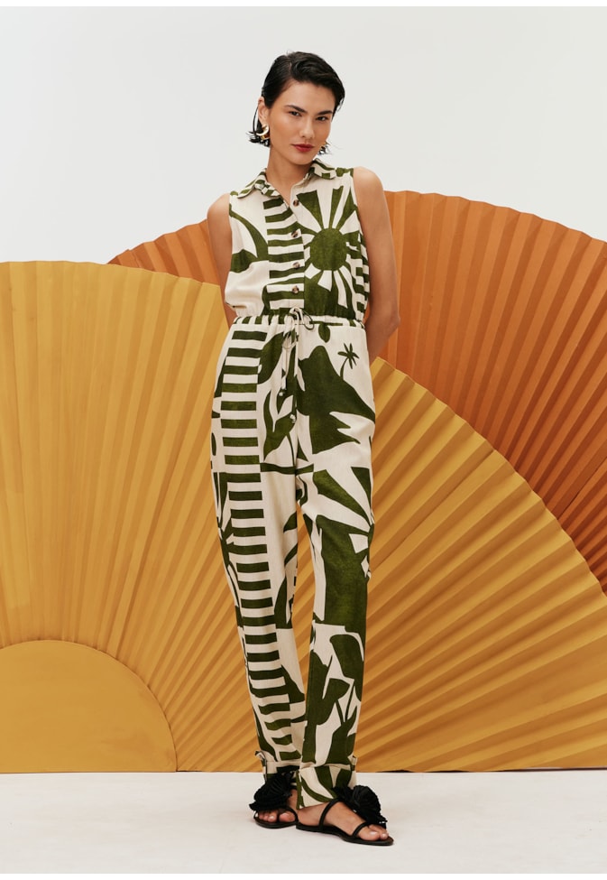 Macacão Camisaria Estampado Bossa Nova