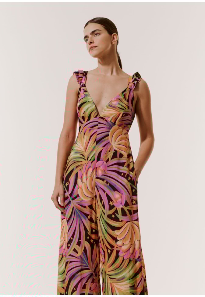 Macacão com Babadinho na Alça Estampado Lobeira