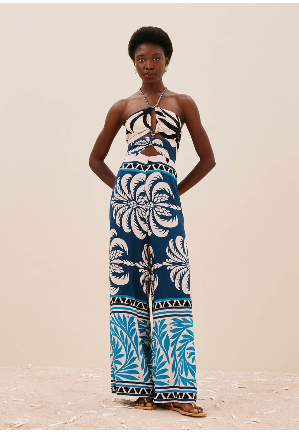 Macacão Cordão Trançado Estampado Blue Bay