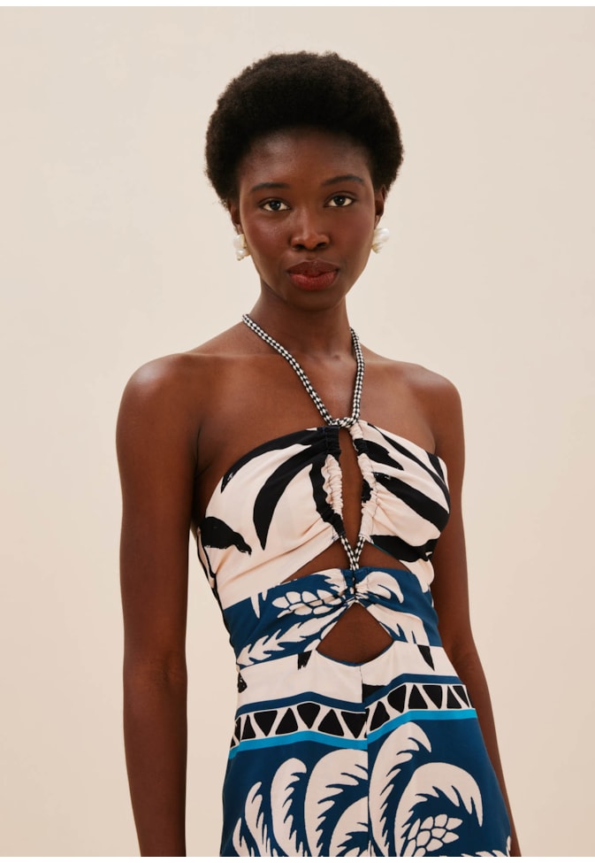 Macacão Cordão Trançado Estampado Blue Bay