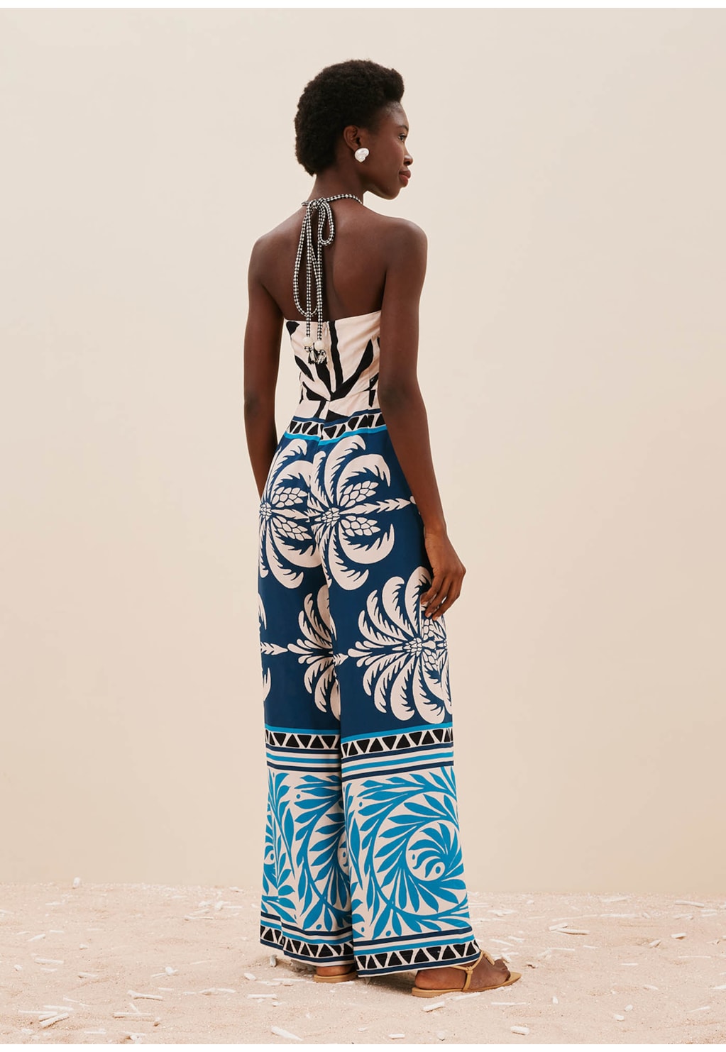 Macacão Cordão Trançado Estampado Blue Bay