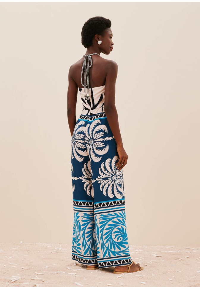 Macacão Cordão Trançado Estampado Blue Bay