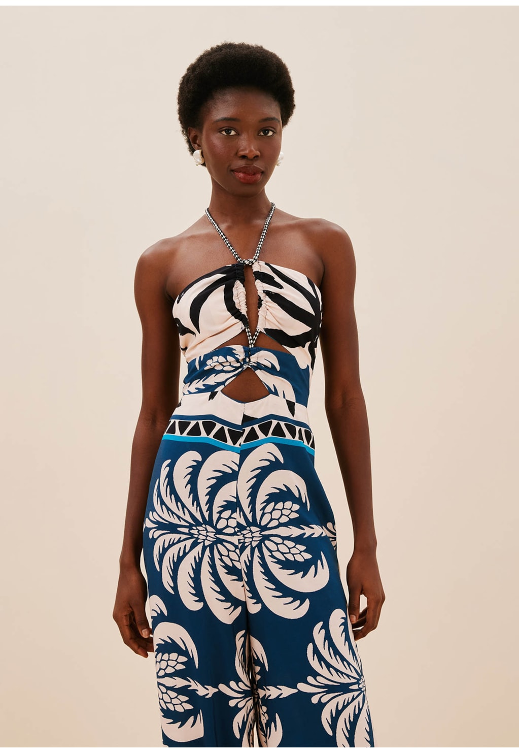 Macacão Cordão Trançado Estampado Blue Bay