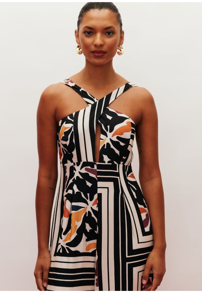 Macacão Cruzado Estampado Mambo